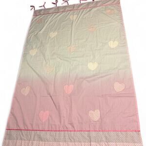 56” x 80” curtain panel pink and white ombre with heart appliqués ribbon loops